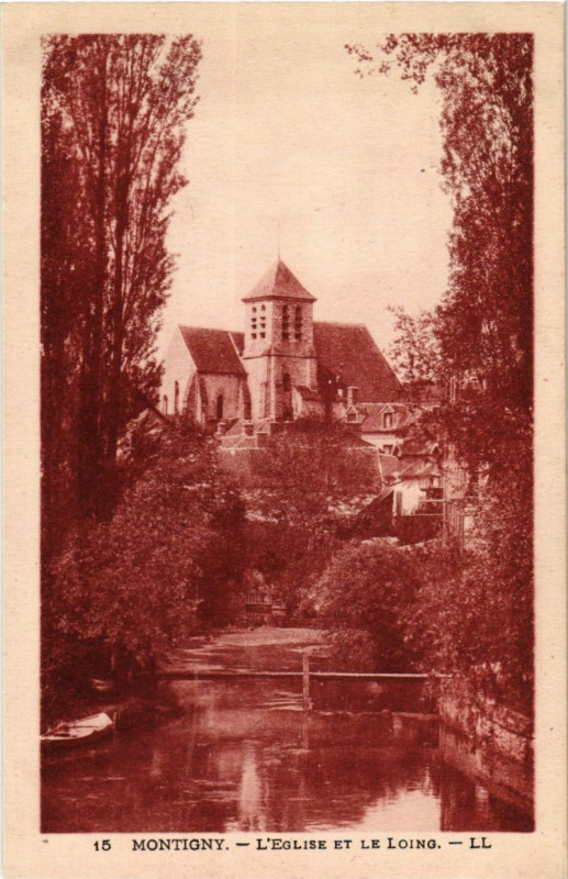 Carte postale ancienne Montigny - L'Eglise et le Loing