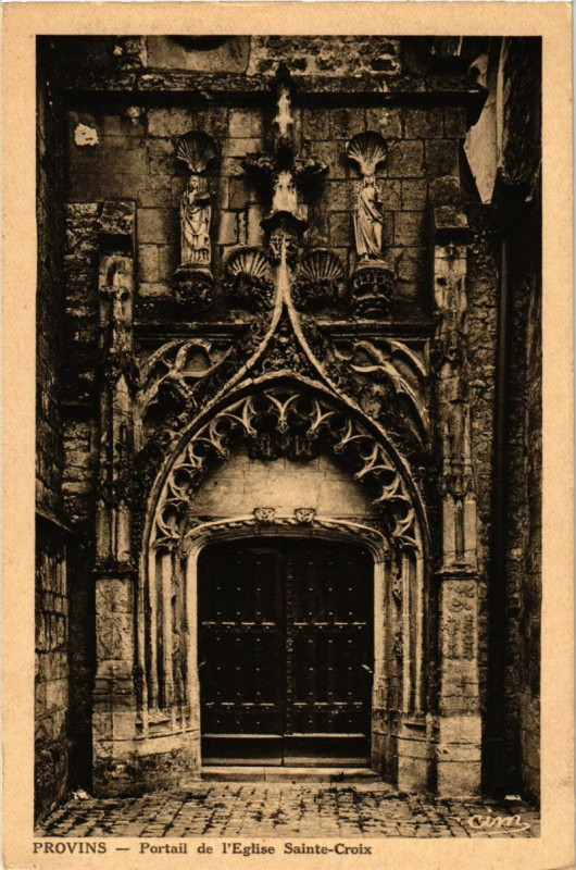 Carte postale ancienne Provins - Portail de l'Eglise Ste-Croix à Provins