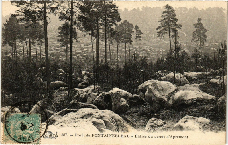 Carte postale ancienne Foret de Fontainebleau - Entrée du desert d'Apremont à Fontainebleau