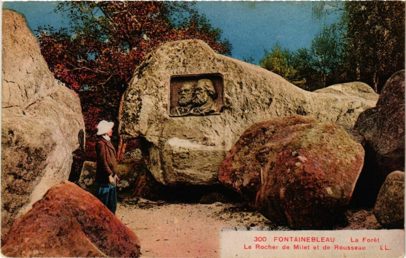 Carte postale ancienne Fontainebleau - La Foret - Le Rocher de Milet et de Rousseau à Fontainebleau