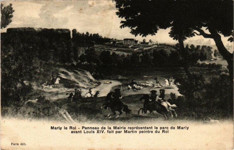 Carte postale ancienne Marly-le-Roi Panneau de la Mairie representant le parc de Marly à Marly-le-Roi