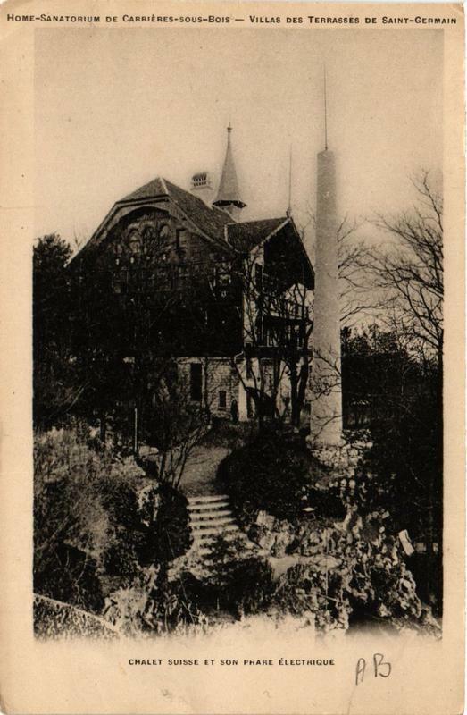 Carte postale ancienne Chalet Suisse et son Phare Electrique