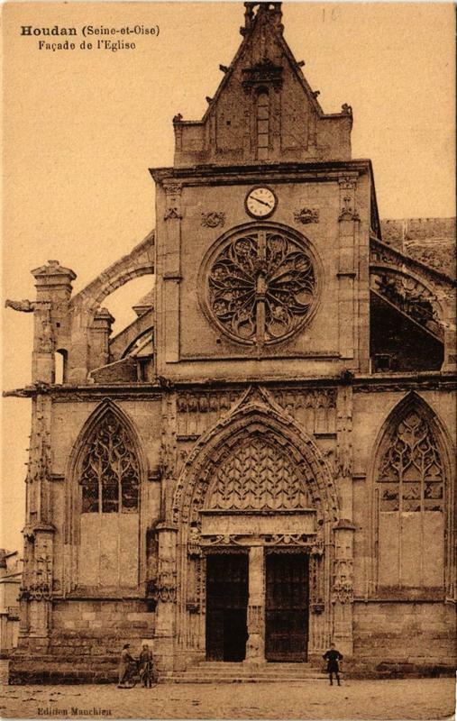 Carte postale ancienne Houdan Facade de Eglise à Houdan