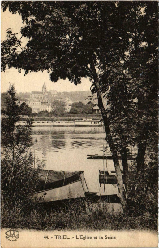 Carte postale ancienne Triel - L'Eglise et la Seine