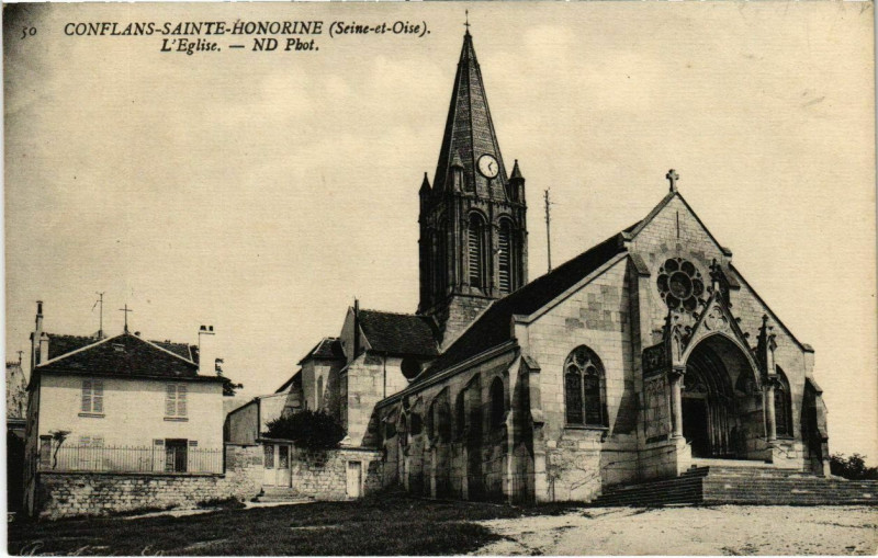 Carte postale ancienne Conflans-Sainte-Honorie - L'Eglise