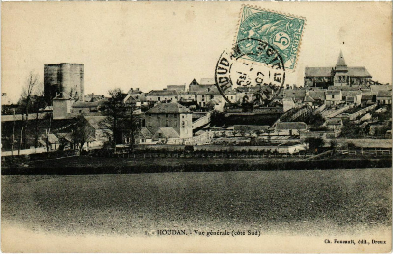 Carte postale ancienne Houdan - Vue générale (cote Sud) à Houdan