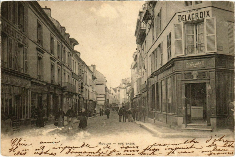 Carte postale ancienne Meulan - Rue Basse