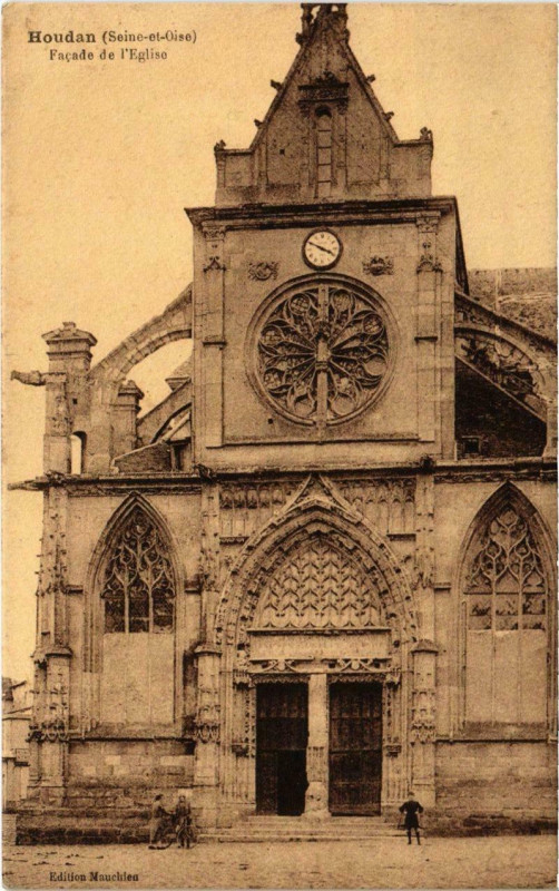 Carte postale ancienne Houdan - Facade de l'Eglise à Houdan