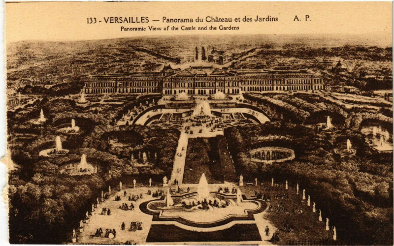 Carte postale ancienne Versailles - Panorama du Chateau et des Jardins - Panorama View... à Versailles