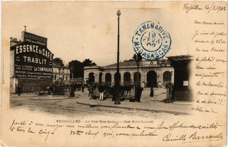Carte postale ancienne Versailles - La Gare Rive droite (ou Gare St-Lazare) à Versailles