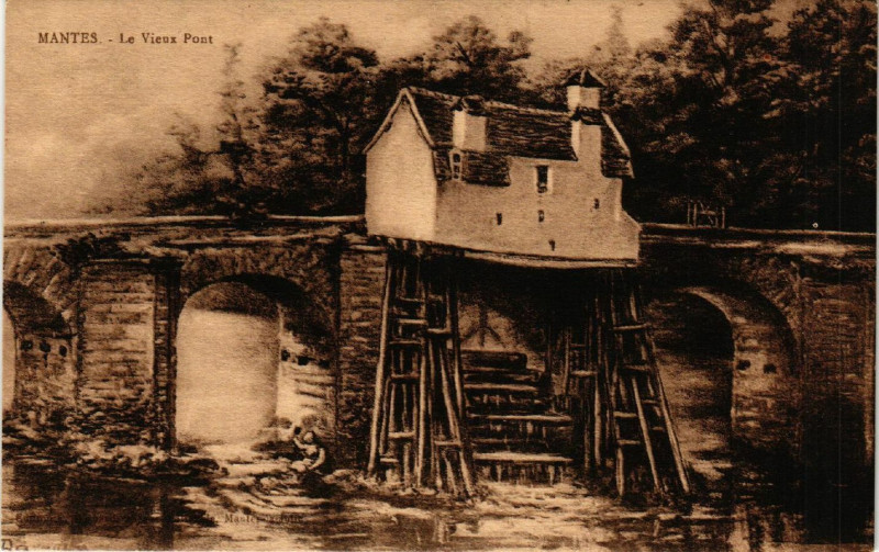 Carte postale ancienne Mantes - Le Vieux Pont