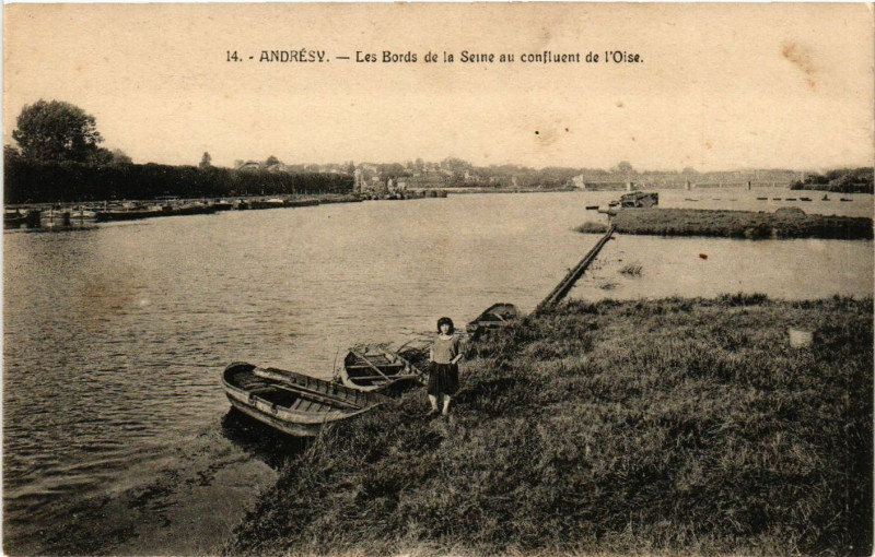 Carte postale ancienne Andresy - Les Bords de la Seine au confluent de l'Oise à Andrésy