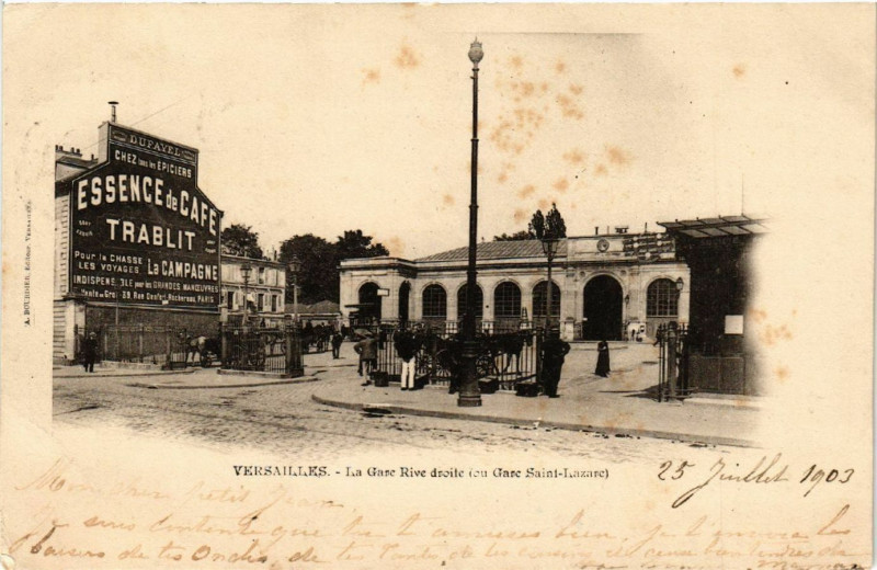 Carte postale ancienne Versailles - La Gare Rive droite (au Gare St-Lazare) à Versailles