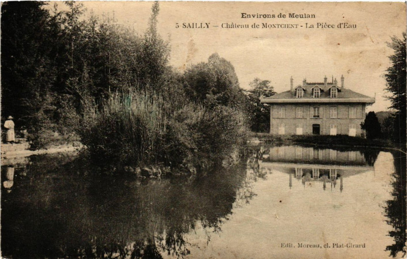 Carte postale ancienne Env. de Meulan - Sailly - Chateau de Montcient - La Piece d'Eau à Sailly