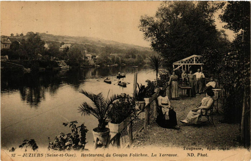 Carte postale ancienne Juziers - Restaurant du Goujon Foliechon. à Juziers