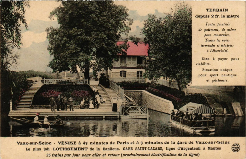 Carte postale ancienne Vaux-sur-Seine-Venise a 43 minutes de Paris et a 3min. de la Gare à Vaux-sur-Seine