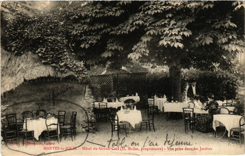 Carte postale ancienne Mantes - la-Jolie - Hotel du Grand-Cerf (H.Mailer proproetaire) à Mantes-la-Jolie