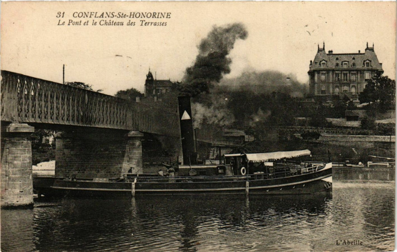 Carte postale ancienne Conflans-Sainte- Honorine - Le Pont et le Cháteau des Terrasses à Conflans-Sainte-Honorine