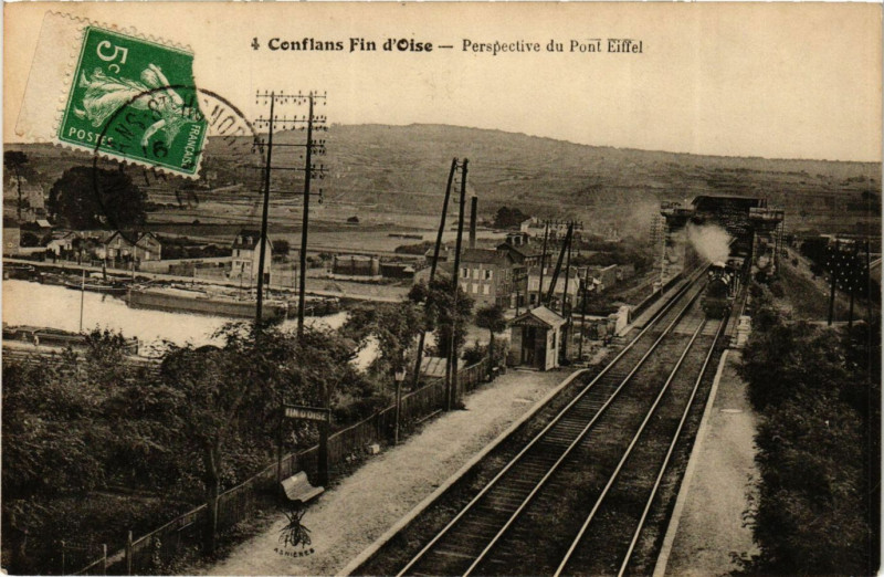 Carte postale ancienne Conflans Fin-d'Oise - Perspective du Pont Eiffel