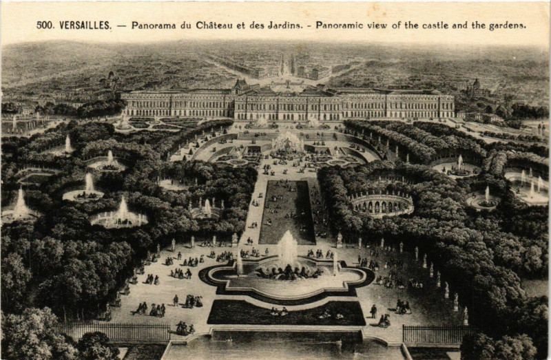 Carte postale ancienne Versailles - Panorama du Chateau et des Jardins - Panorama view.. à Versailles