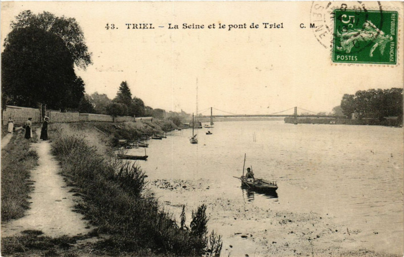 Carte postale ancienne Triel - La Seine et le pont de Triel