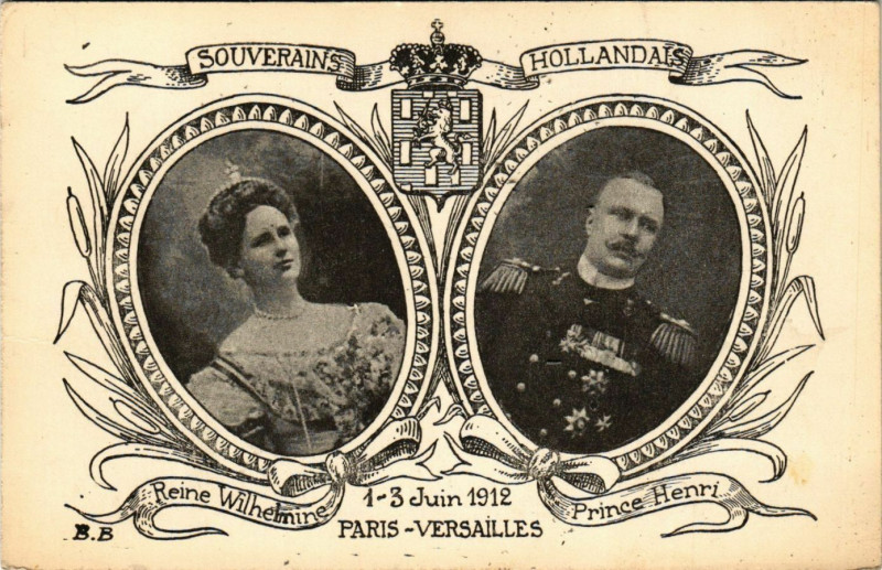 Carte postale ancienne Souverains Hollandais - 1-3 Juin 1912 - Paris-Versailles à Versailles