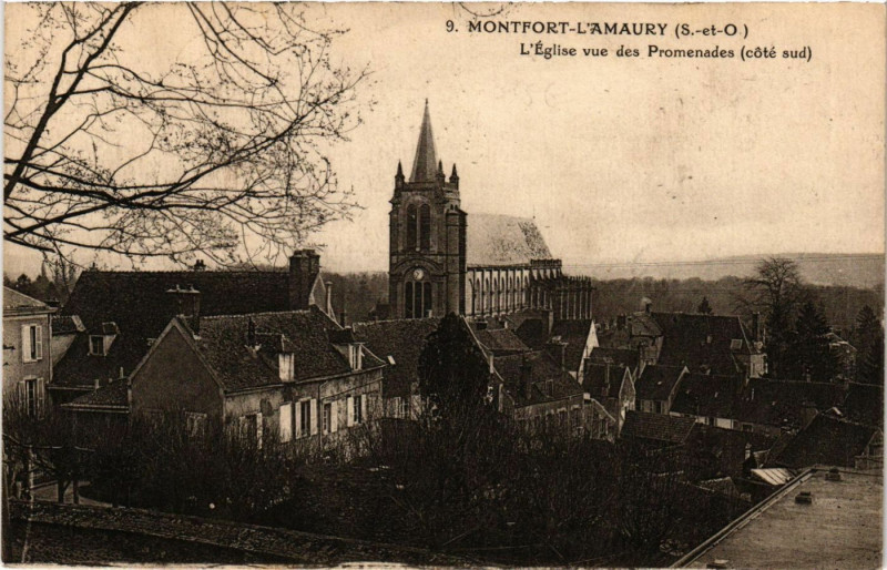 Carte postale ancienne Montfort L'Amaury - L'Eglise vue des Promenades (cote sud à Montfort-l'Amaury