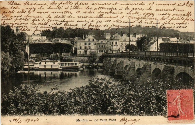 Carte postale ancienne Meulan - Le Petit Pont