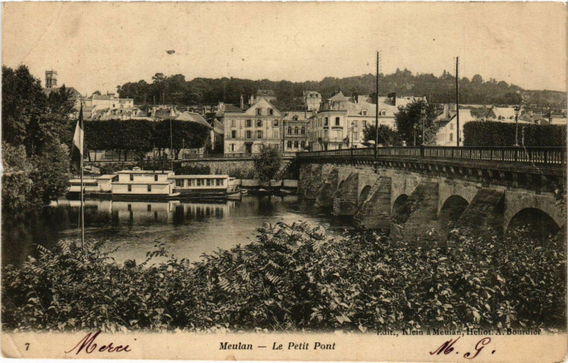 Carte postale ancienne Meulan - Le Petit Pont