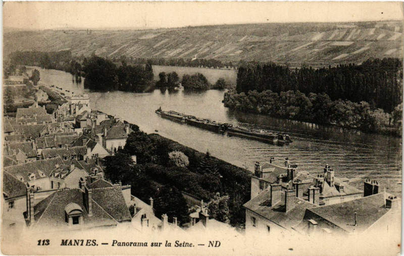 Carte postale ancienne Mantes - Panorama sur la Seine