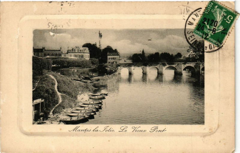 Carte postale ancienne Mantes-la-Jolie - Le Vieux Pont à Mantes-la-Jolie