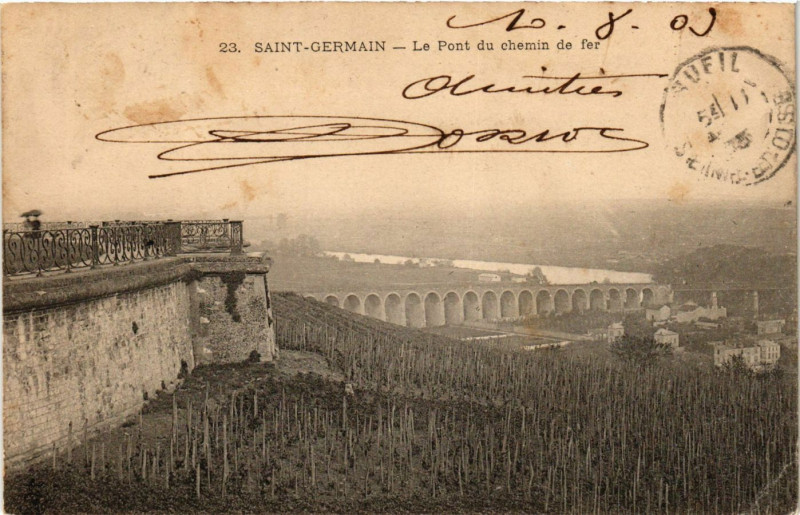 Carte postale ancienne Saint-Germain - Le Pon du chemin de fer