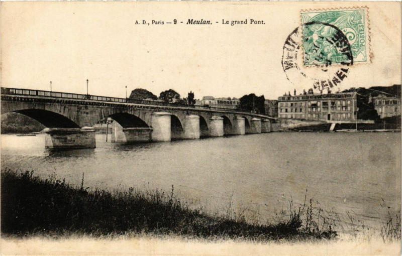 Carte postale ancienne Meulan - Le Grand Pont