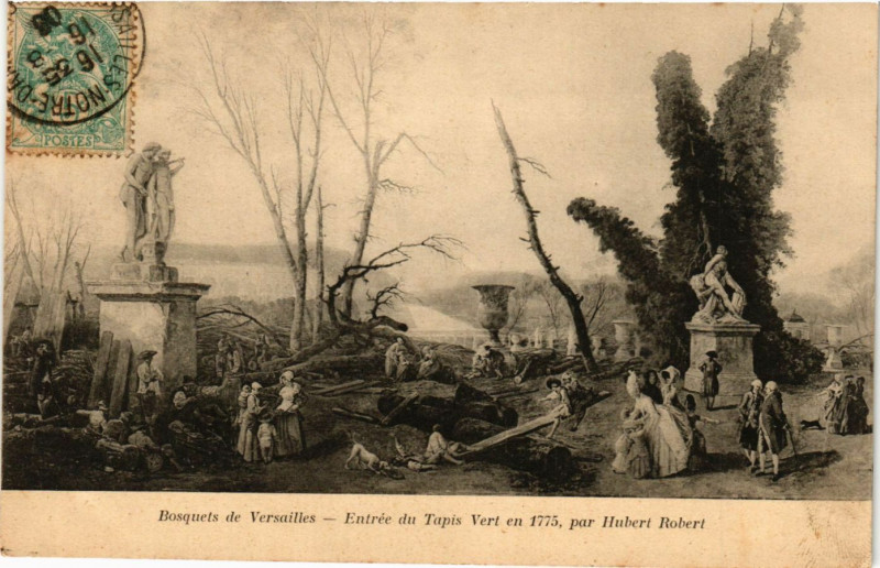 Carte postale ancienne Bosquets de Versailles - Entrée du Tapis Vert en 1775 par Hubert à Versailles