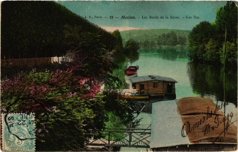 Carte postale ancienne Meulan - Les Bords de la Seine - Les Iles