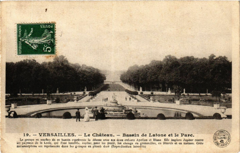 Carte postale ancienne Versailles - Le Chateau - Bassin de Latone et le Parc à Versailles