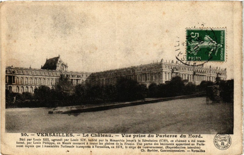 Carte postale ancienne Versailles - Le Chateau - Vue prise du Parterre du Nord à Versailles