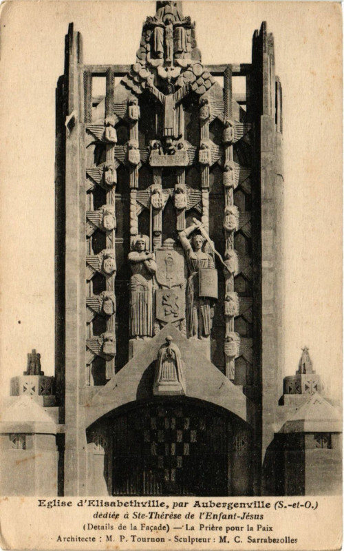 Carte postale ancienne Eglise d'Elisabethville par Aubergenville dedtée à Aubergenville