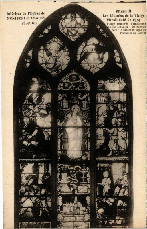 Carte postale ancienne Interieur de l'Eglise de Montfort-L'Amaury - Vitrail... à Montfort-l'Amaury