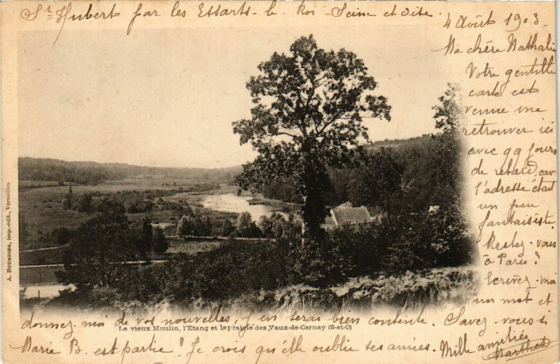 Carte postale ancienne Le vieux Moulin l'Etang et leprairie des Vaux-de-Cernay