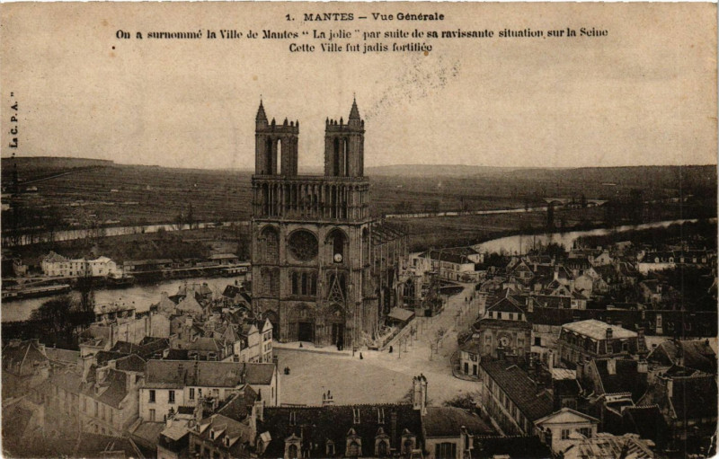 Carte postale ancienne Mantes - Vue générale - On a surnomme la Ville de Mantes La jolie à Mantes-la-Jolie