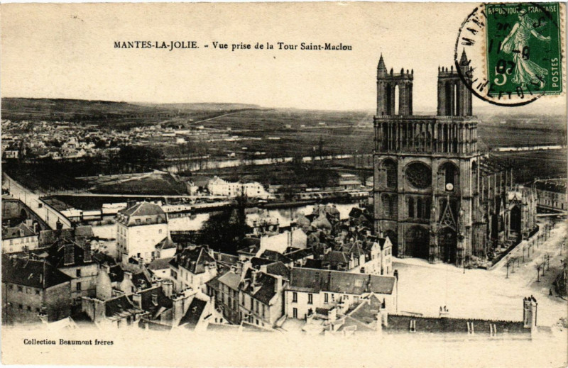 Carte postale ancienne Mantes-la-Jolie - Vue prise de la Tour St-Maclou à Mantes-la-Jolie