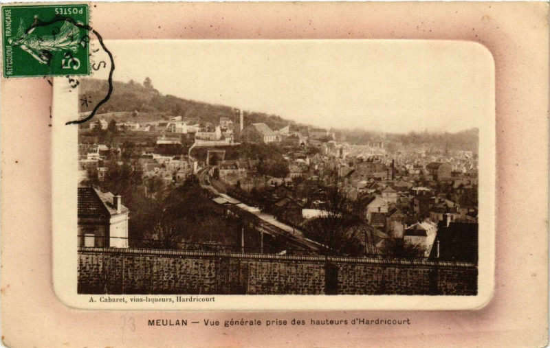 Carte postale ancienne Meulan - Vue générale prise des hauteurs d'Hardricourt à Hardricourt
