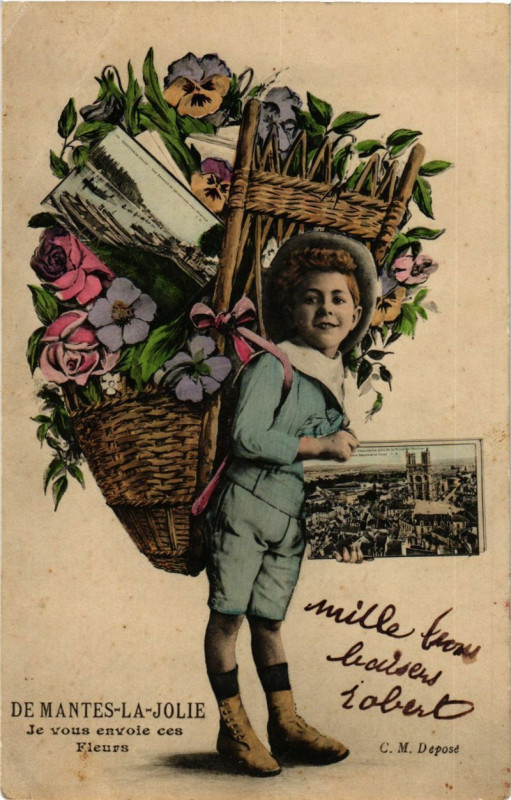 Carte postale ancienne De Mantes-La-Jolie - Je vous envoie ces Fleurs à Mantes-la-Jolie