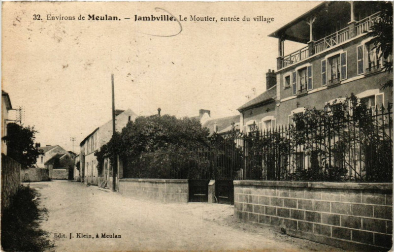 Carte postale ancienne Env. de Meulan - Jambville - Le Moutier entrée du village à Jambville