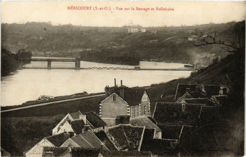 Carte postale ancienne Mericourt - Vue sur le Barrage et Rolleboise à Méricourt