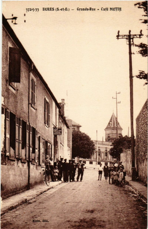 Carte postale ancienne Bures - Grande-Rue - Cafe Motte