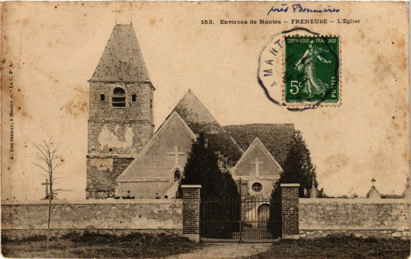 Carte postale ancienne Env. de Mantes - Freneuse - L'Eglise à Freneuse