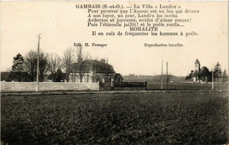 Carte postale ancienne Gambais - La Villa Landru - Pour prouver que l'Amour.. à Gambais