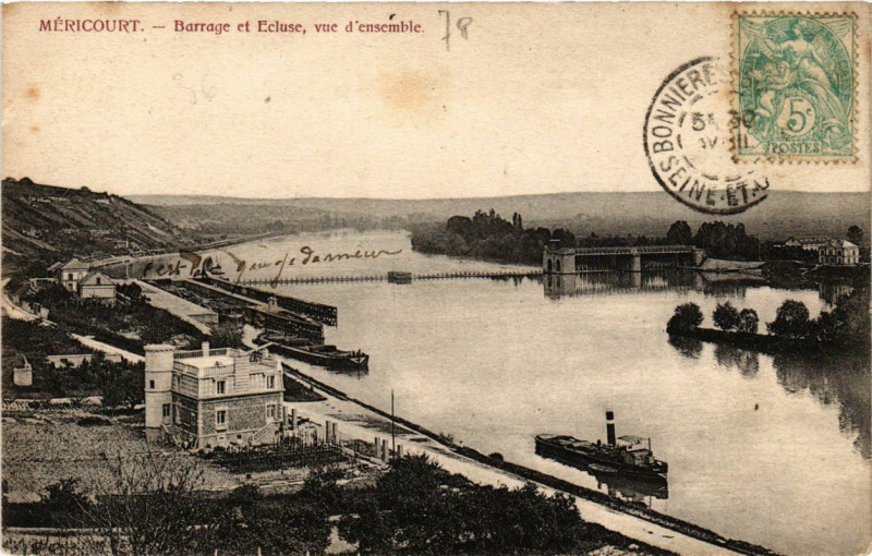 Carte postale ancienne Mericourt - Barrage et Ecluse vue d'ensemble à Méricourt